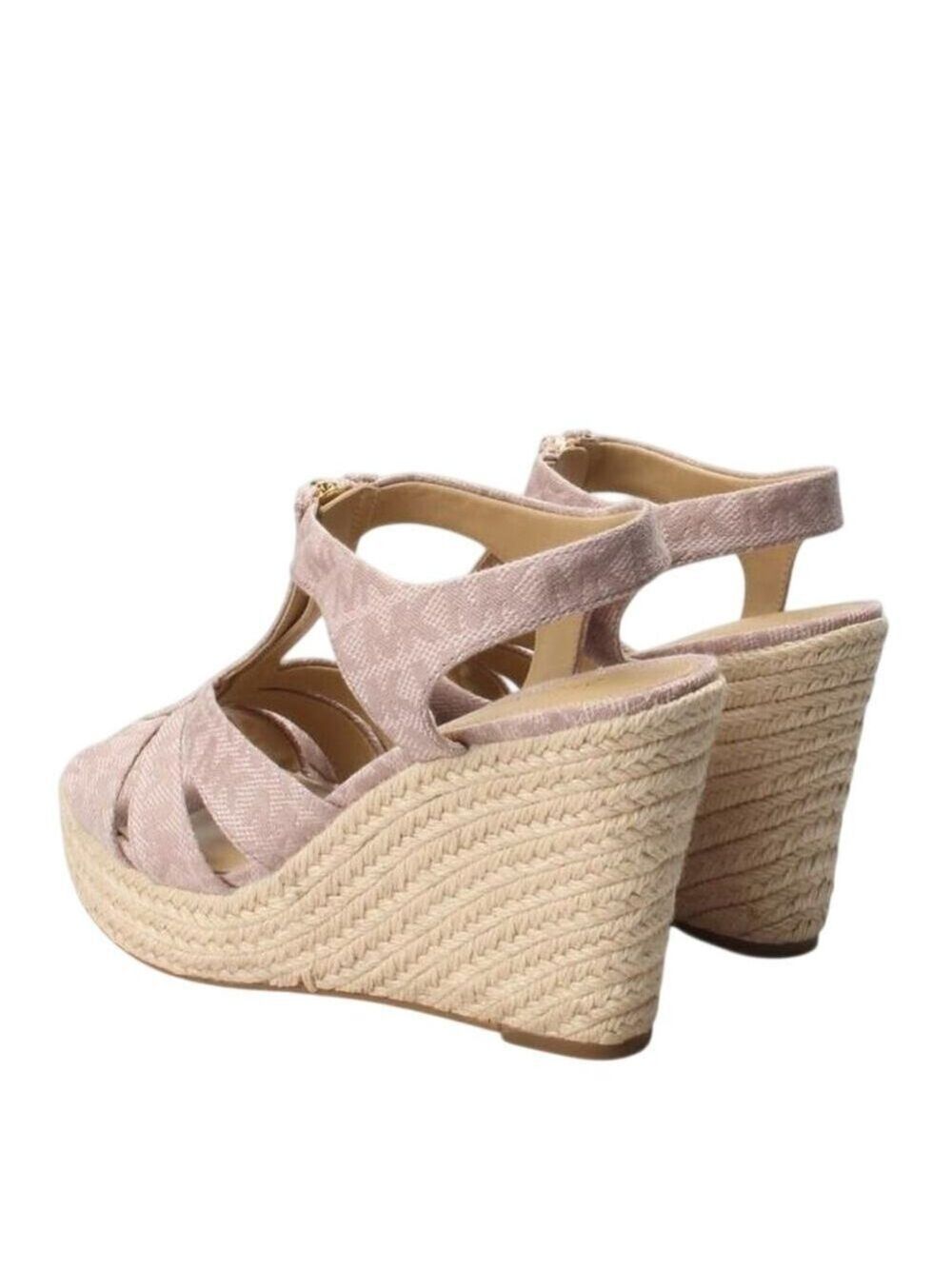 MICHAEL KORS PINK WEDGE SANDAL BERKLEY LOGO JACQUARD SIZE 10 - Picture 3 of 15